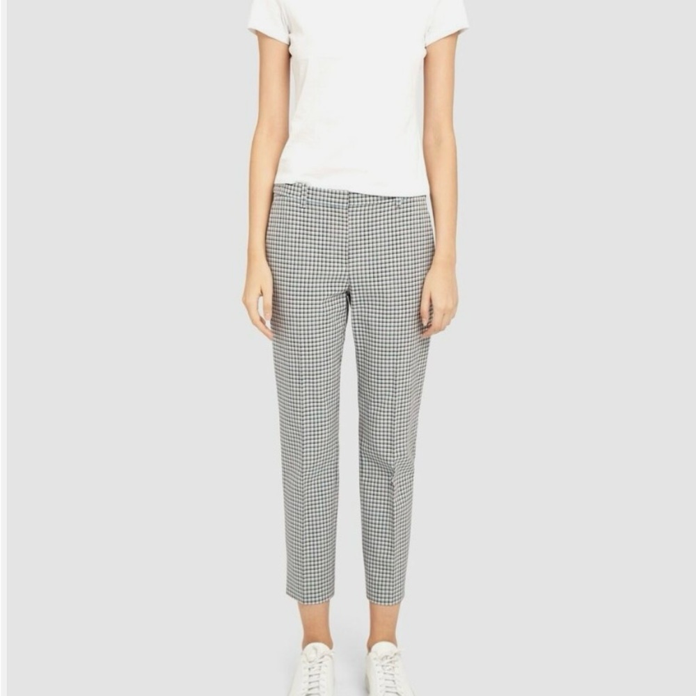 Theory Pants NWT Blue Multi Treeca 4 Check Viscose Mid rise Slim Cropped Size 4